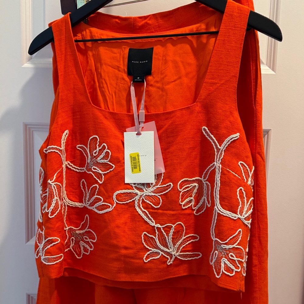 Alex Marie Bright Orange Wide-Leg Embroidered Hem Pants - Picture 6 of 13